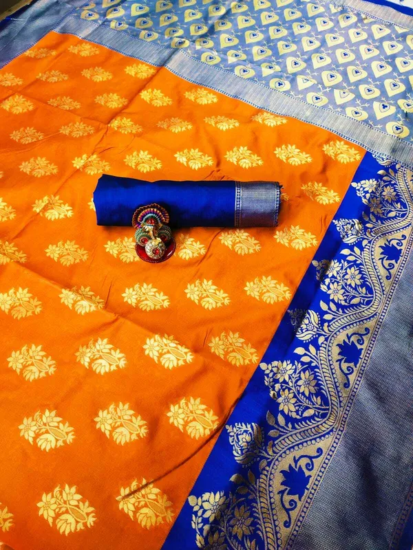Orange_Embellished_Banarasi_Jacquard_Saree_(Orange)